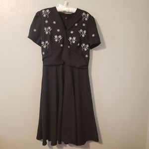 Unique Vintage Black Embroidered Swing Dress